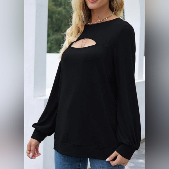 Anna-Kaci Black Cut- Out Pullover Long Sleeve Top- Size S - Picture 4 of 8